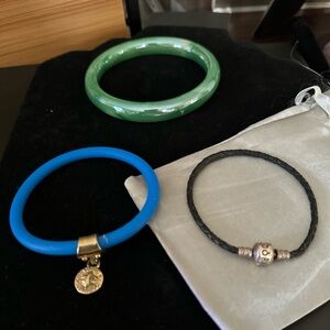 Pandora bracelet, Marc Jacobs bracelet and a jade bracelet